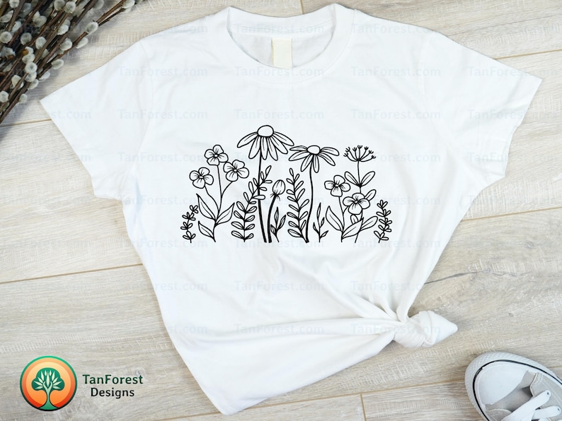 Wildflowers Doodle SVG Cut File, Spring Floral Design (digital Download ...