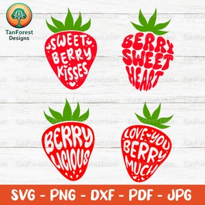 Lot de jeu de mots SVG aux fraises. Citations de clipart de baies mignonnes. Dire amusant pour la Saint-Valentin, l'été, la Cricut, la silhouette. Ensemble de jeu de mots Amour, fruits