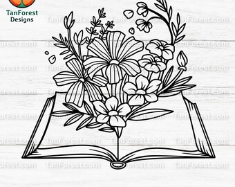 Libro abierto y flores SVG / Arte floral de ratón de biblioteca / Archivo de corte para amantes de la lectura para Cricut, Silhouette / Regalo para maestros, decoración de biblioteca, planificador.