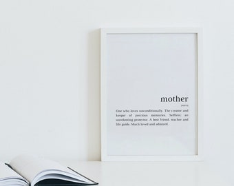 Mother Definition Print, Gift for Mother, Mother's Day Gift, Mother Print, Gift for Mum, Gift for Mom, Minimalist print
