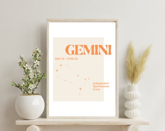 Gemini Print, Gift for Gemini, Digital Download, Gemini Zodiac Print