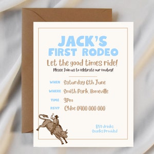 Rodeo Theme Kids Party Invitation, Childrens Birthday Invite, Cowboy Themed Party