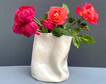 Paperbag vase, crumpled vase, crumpled vase, handmade pottery