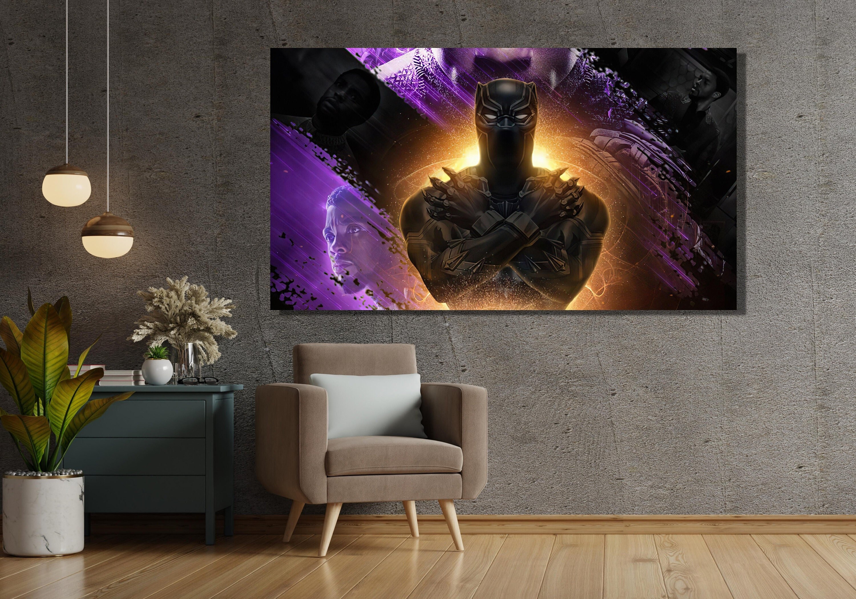Black Panther Canvas Wall Art Black Panther Poster Chadwick Etsy