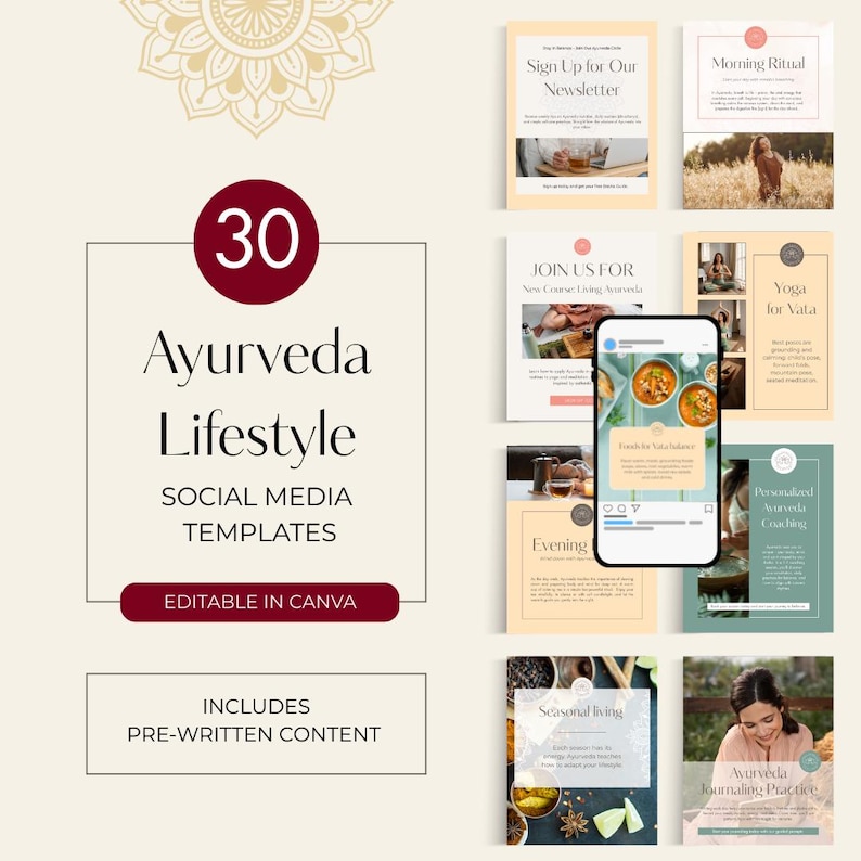 30 Ayurveda Instagram Templates | Canva Bundle for Wellness & Holistic ...