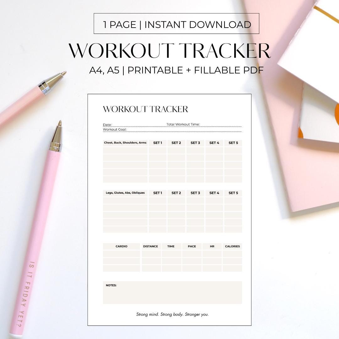 Workout Tracker Printable: Daily Exercise Log, A4 A5 (instant Download ...