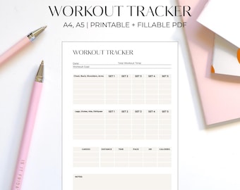 Workout Tracker Printable: Daily Exercise Log, A4 A5 (Instant Download)
