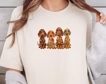 Dachshunds cottagecore t shirt, doxie shirt, long haired dachshund, dachshund mom, dachshund gift, dachshund, cottage core, botanical shirt