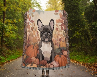 French Bulldog Blanket, French Bulldog, Frenchie, Dog Fall Decor, Gift for Dog Mom, French Bulldog Mom, Cotton, Gift for Frenchie Lover