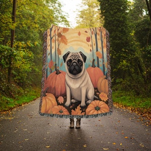 Mops Decke, Mops, Frenchie, Mops Herbst Dekor, Geschenk für Mops Mama, Mops Mama, Baumwolle, Geschenk für Mops Liebhaber, Mops gewebte Decke, Hundeliebhaber Decke