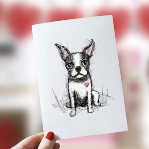 Boston Terrier Herz Liebeskarten, Boxed Card Set, niedliche Hundekarten, 10 Card Boxed Set, innen leer