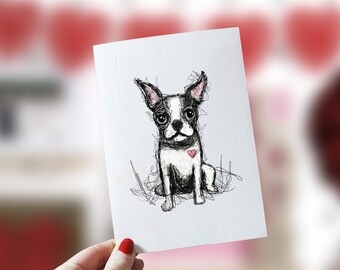Boston Terrier Herz Liebeskarten, Boxed Card Set, niedliche Hundekarten, 10 Card Boxed Set, innen leer