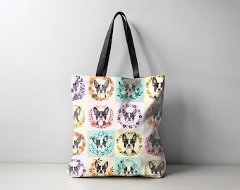 Bolsa de tela Boston Blooms, bolsa de tela para mamá de perro, regalos para Yorkshire Terrier, bolsa de viaje para perro, mamá Yorkshire Terrier