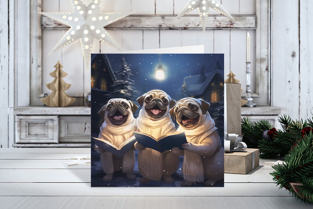 Pug Carolers Christmas Cards, Boxed Holiday Card Set, Cute Dog Holiday ...
