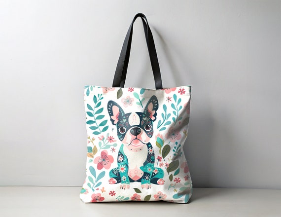 Boho Boston Terrier, Dog Mom Tote Bag, Boston Terrier Gifts, Dog Travel Bag, Boston Terrier Mom, Pet Travel Bag
