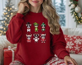 Sudadera navideña para perros, sudadera divertida para perros, regalos para amantes de los perros, mamá de perros, sudadera navideña para perros, sudadera de manga larga con diseño de Boston Terrier