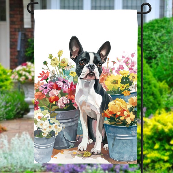 Boston Garden Flag, Boston Terrier Gifts, Dog Garden Flag, Boston Terrier House Decor, Spring Porch Yard Decor, Dog Lover Outdoor Decor