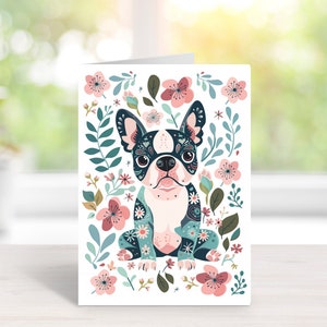 Boho Boston Terrier Karten, Boho, Boxed Card Set, süße Hundekarten, 10 Card Boxed Set, innen leer