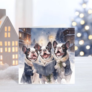 Boston Terriers Carolers Weihnachtskarten, verpackter Weihnachtskarten-Set, niedliche Hundeweihnachtskarten, 10er-Packung