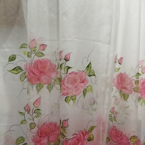 Hand painted roses dupatta in acrylic colors,roses dupatta on organza,