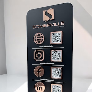 Multi Icon & QR Code Acrylic Sign, Social Media Perspex Signage, Table Top Business Sign, Marketing, Reviews, Scan to Pay, Connect with Us