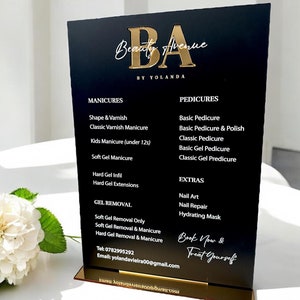Custom Acrylic Price List Sign, Modern Salon Display Sign, Display Custom Business Sign Acrylic, Personalised Treatment Board, Salon Signage