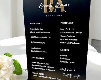 Custom Acrylic Price List Sign, Modern Salon Display Sign, Display Custom Business Sign Acrylic, Personalised Treatment Board, Salon Signage