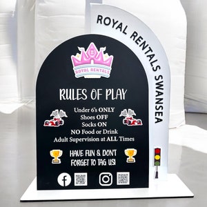 Acrylic Play Rules Sign, Soft Play Rules, Bouncy Castle Business, Bounce House Safety Board, Kids Party Rentals, Double QR Code Sign