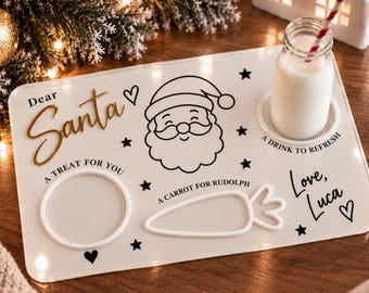 Dear Santa Personalised Engraved Wooden Tray for Cookies, Milk & Carrots, Christmas Eve Board, Santa Treat Plate, Custom Holiday Gift
