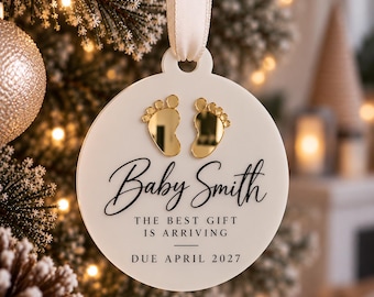 Pregnancy Announcement Bauble, Personalised Baby Announcement Ornament, Christmas Pregnancy Reveal, Baby Due 2027, Expecting Baby Gift