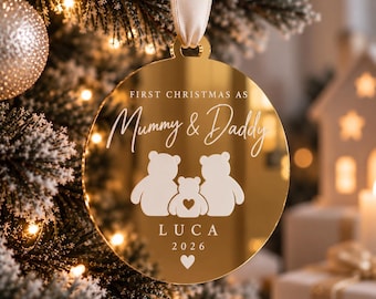 First Christmas as Mummy and Daddy Bauble, Personalised New Parents Christmas Ornament, Baby First Christmas Keepsake, Gift for New Mum and