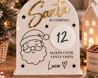 Personalised Santa Countdown Sign, Christmas Countdown for Kids, Sleeps Until Santa Visits, Reusable Christmas Advent Sign