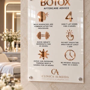 Personalised Botox Aftercare Sign, Custom Aesthetic Clinic Acrylic Sign, 3D Beauty Salon Wall Decor, Botox Aftercare Instructions
