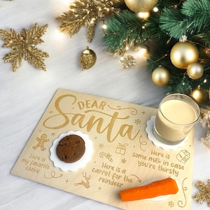 Dear Santa Personalised Engraved Wooden Tray for Cookies, Milk & Carrots, Christmas Eve Board, Santa Treat Plate, Custom Holiday Gift