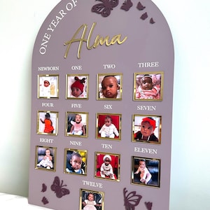 Tableau photo acrylique 1er anniversaire, panneau papillon un an de bébé, ma première année, tableau personnalisé souvenir de premier anniversaire