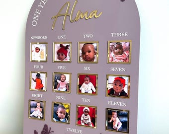 Acryl mijlpaal fotobord 1e verjaardag, bord vlinder één jaar baby, mijn eerste jaar, gepersonaliseerd geheugenbord eerste verjaardag