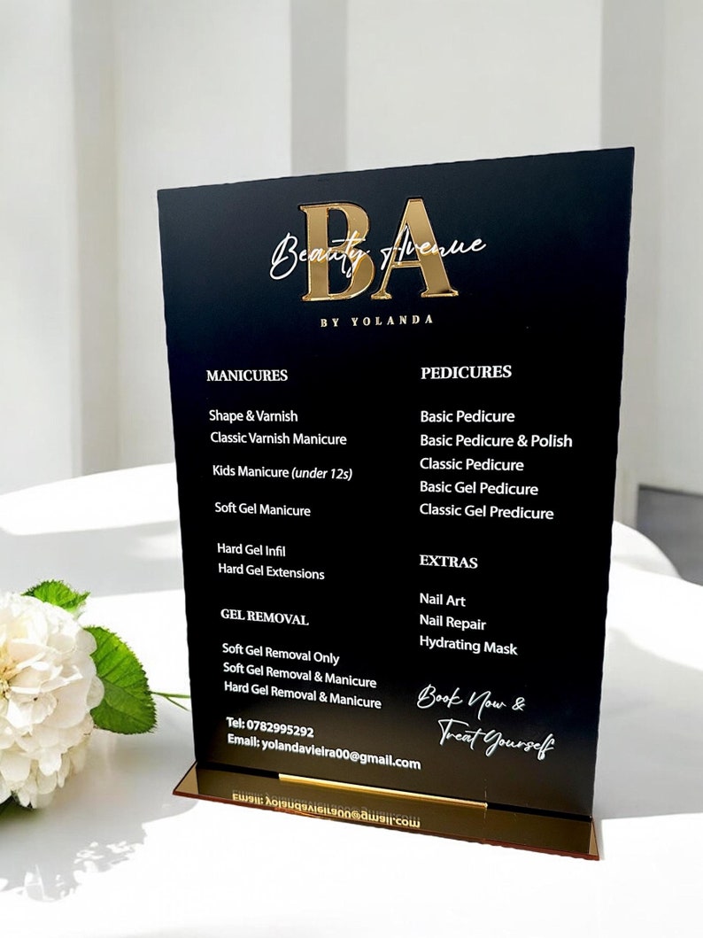 Custom Acrylic Price List Sign, Modern Salon Display Sign, Display Custom Business Sign Acrylic, Personalised Treatment Board, Salon Signage