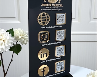Benutzerdefinierte 3D Acryl Social Media QR-Code-Schild, Folgen, Überprüfen & Verbinden, Acryl-Zählerschild für kleine Unternehmen, Scan-to-Pay, 4 QR-Code-Schild