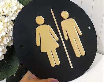 Benutzerdefiniertes 3D Acryl Toilettenschild für Tür oder Wand, modernes WC-Schild mit Abstandshalter, zeitgenössisches Toilettenschild, minimalistisches Badezimmerschild