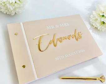 Personalised Acrylic Guestbook and Pen Duo, Wedding Guestbook, Alternative Guest Book, Modern Wedding Decor Guest Book, Luxury 3D Acrylic