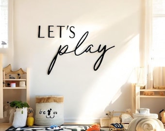 Let's Play Wall Sign, Playroom Sign, Wooden Nursery Plaque, Nursery/Playroom Decoration, Wall Art for Kids Room, Childrens Room Decor