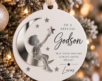 Godson Christmas Bauble, Personalised Godson Gift, Acrylic Christmas Ornament, Christmas Tree Decoration for Godson