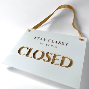 Custom Open Closed Acrylic Business Sign with Hanging Ribbon, Shop, Salon, Front of House, Shop Window, Cafe Sign, Double Sided with Logo