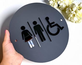 Benutzerdefiniertes 3D Acryl Toilettenschild für Tür oder Wand, modernes WC-Schild mit Abstandshalter, zeitgenössisches Toilettenschild, minimalistisches Badezimmerschild