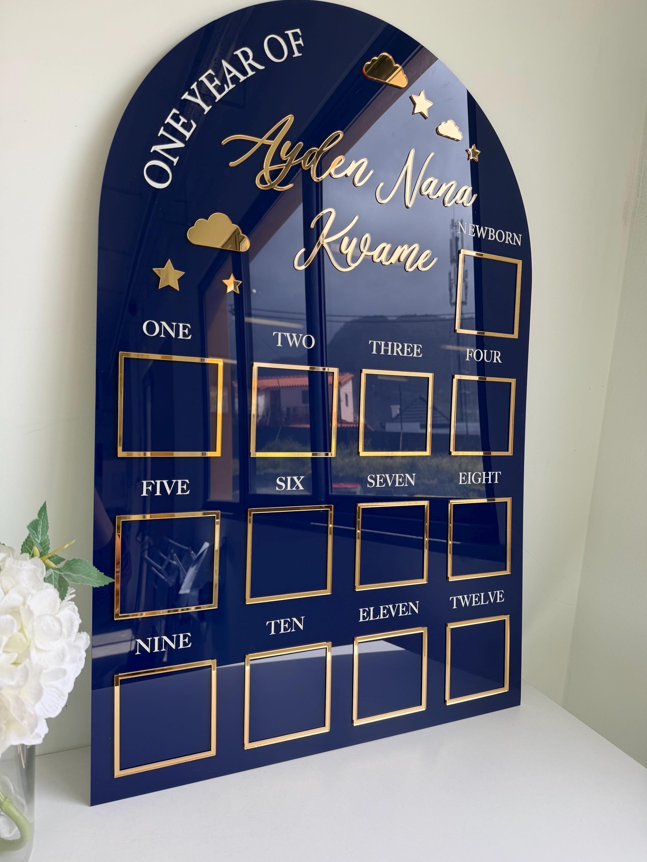 Custom First Birthday Photo Board, One Year of Photos Milestone Board ...