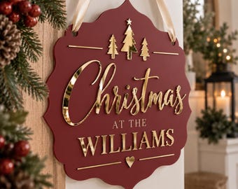 Personalised Christmas Door Sign, Family Name Christmas Sign, Custom Surname Door Hanger, Acrylic Christmas Decor, Xmas Gift