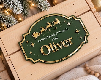 Personalised Christmas Eve Box Name Plaque, Acrylic Christmas Crate Sign, Custom Kids Christmas Eve Box Decoration, Santa Reindeer Keepsake