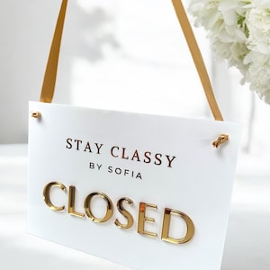 Custom Open Closed Acrylic Business Sign with Hanging Ribbon, Shop, Salon, Front of House, Shop Window, Cafe Sign, Double Sided with Logo