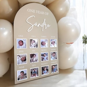 Tablero de fotos del primer cumpleaños, placa de hito del primer cumpleaños, letrero de mi primer año, tablero de 12 meses para bebés, decoración de cumpleaños para niños, decoraciones para el primer cumpleaños