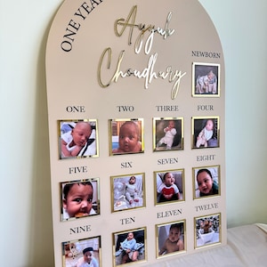 Tableau photo acrylique 1er anniversaire, panneau photo 1 an de bébé, panneau jalon, ma première année, panneau personnalisé souvenir de premier anniversaire